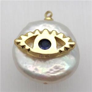 Natural pearl pendant with eye, approx 10-16mm