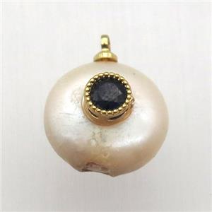 Natural pearl pendant with zircon, eye, approx 9-10mm