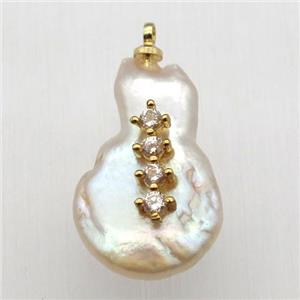 Natural pearl pendant with zircon, approx 10-16mm