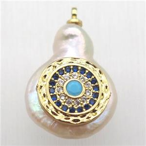 Natural pearl pendant with zircon, eye, approx 10-16mm