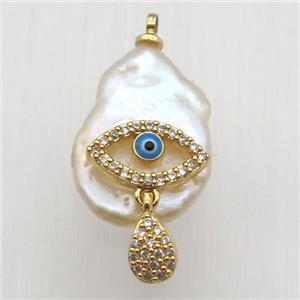 Natural pearl pendant with zircon, eye, approx 10-16mm