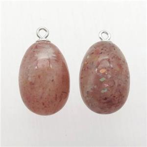 Strawberry Quartz egg pendant with 925 silver bail, approx 9-14mm