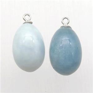 Aquamarine egg pendant with 925 silver bail, approx 9-14mm