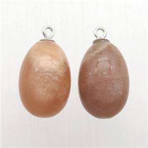 peach SunStone egg pendant with 925 silver bail, approx 9-14mm