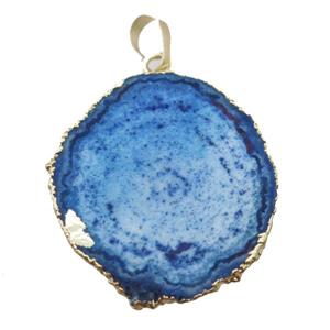 blue Solar Quartz Druzy slab pendant, freeform, gold plated, approx 25-40mm
