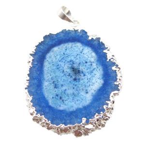 blue Solar Quartz Druzy slab pendant, freeform, silver plated, approx 25-40mm