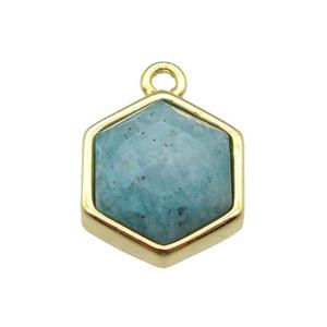 Amazonite hexagon pendant, gold plated, approx 12mm dia