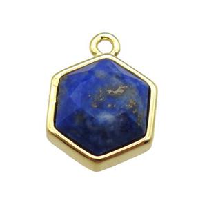 blue Lapis hexagon pendant, gold plated, approx 12mm dia