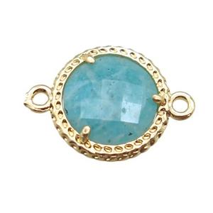 green Amazonite circle connector, gold plated, approx 13mm dia