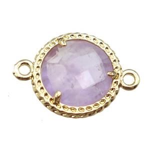 purple Amethyst circle connector, gold plated, approx 13mm dia