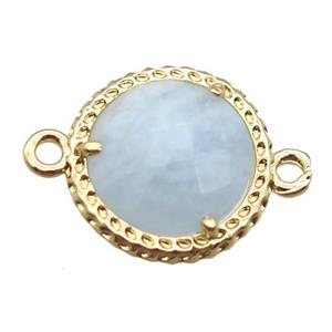 Aquamarine circle connector, gold plated, approx 13mm dia