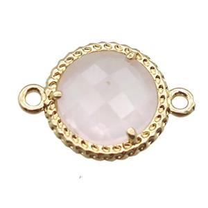 Rose Quartz circle connector, gold plated, approx 13mm dia