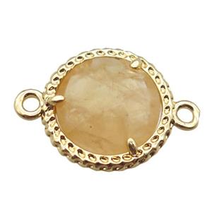 yellow Citrine circle connector, gold plated, approx 13mm dia