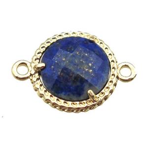 blue Lapis circle connector, gold plated, approx 13mm dia