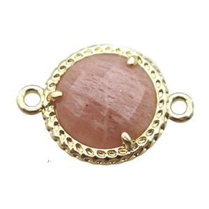 strawberry quartz circle connector, gold plated, approx 13mm dia