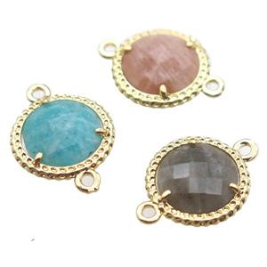 mixed gemstone circle connector, gold plated, approx 13mm dia