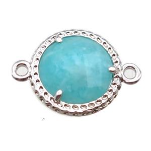 green Amazonite circle connector, platinum plated, approx 13mm dia
