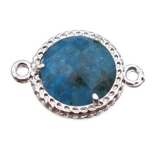blue Apatite circle connector, platinum plated, approx 13mm dia