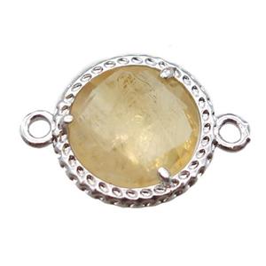 yellow Citrine circle connector, platinum plated, approx 13mm dia