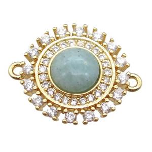 amazonite circle connector pave zircon, gold plated, approx 15mm dia
