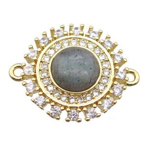 labradorite circle connector pave zircon, gold plated, approx 15mm dia
