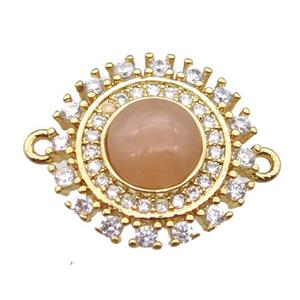sunstone circle connector pave zircon, gold plated, approx 15mm dia