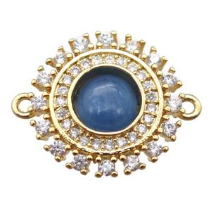blue Kyanite circle connector pave zircon, gold plated, approx 15mm dia
