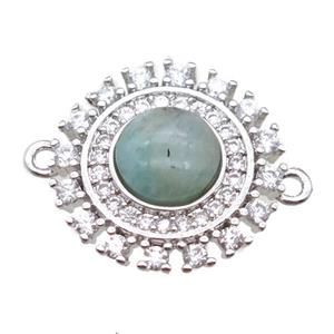 amazonite circle connector pave zircon, platinum plated, approx 15mm dia