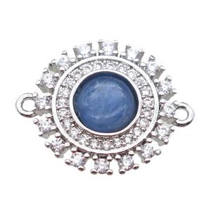 blue Kyanite circle connector pave zircon, platinum plated, approx 15mm dia