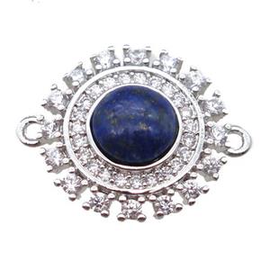 blue Lapis circle connector pave zircon, platinum plated, approx 15mm dia