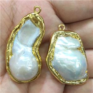 Pearl Pendant, freeform, gold plated, approx 33-45mm