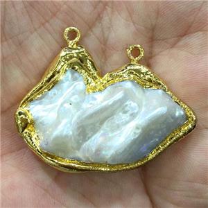 Pearl Pendant with 2loops, freeform, gold plated, approx 33-45mm