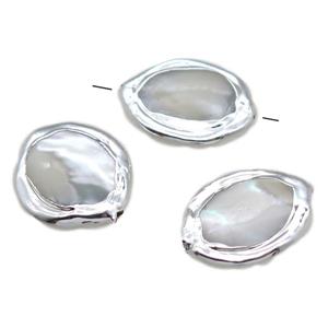 Mother of Pearl beads, oval, silver plated, approx 15-20mm