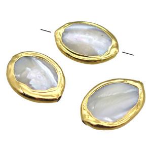 Mother of Pearl beads, oval, gold plated, approx 15-20mm