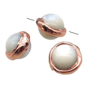 Mother of Pearl beads, round, rose gold, approx 15mm dia