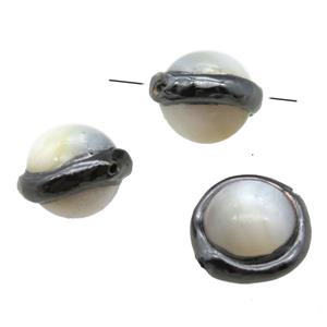 Mother of Pearl beads, black plated, approx 15mm dia