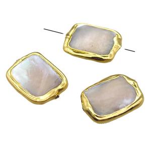 Mother of Pearl beads, rectangle, gold plated, approx 16-22mm