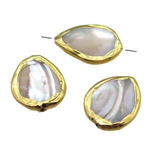 Mother of Pearl beads, teardrop, gold plated, approx 16-22mm
