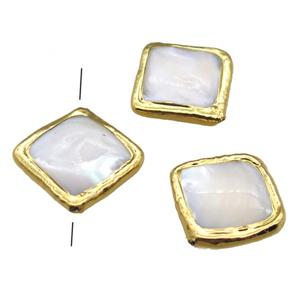 Mother of Pearl beads, square, gold plated, approx 22x22mm