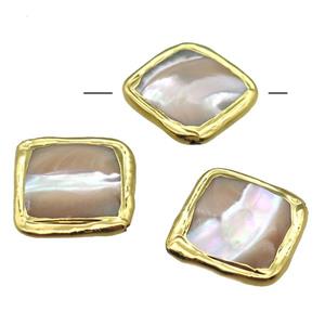 Mother of Pearl beads, square, gold plated, approx 25x25mm