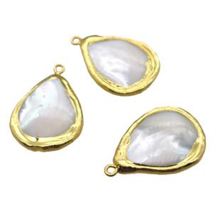 Mother of Pearl teardrop pendant, gold plated, approx 23-30mm