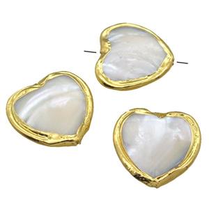Mother of Pearl beads, heart, gold plated, approx 30mm