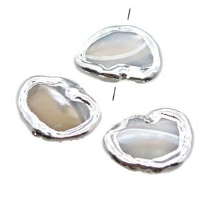 Mother of Pearl beads, freeform, silver plated, approx 18-22mm