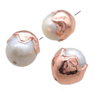 natural pearl beads, round, rose gold, approx 12-16mm