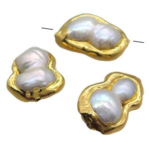 natural pearl beads, freeform, gold plated, approx 15-22mm