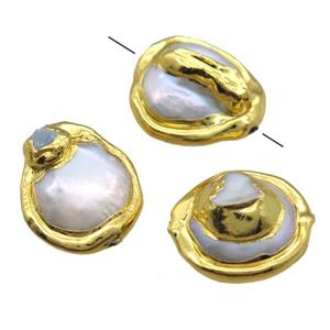 natural pearl beads, freeform, gold plated, approx 20-24mm