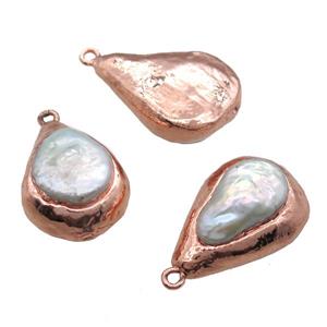 natural pearl beads, teardrop, rose gold, approx 20-25mm