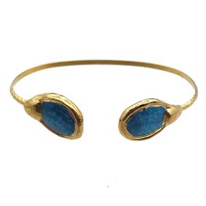 copper bangle with agate, adjustable, gold plated, approx 18-25mm, 60mm