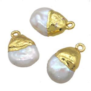 natural pearl pendant, teardrop, gold plated, approx 13-18mm