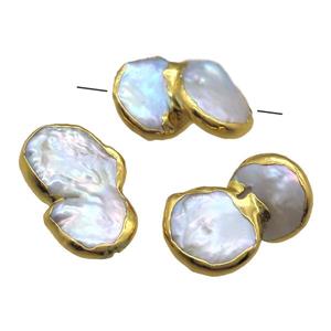 natural pearl beads, freeform, gold plated, approx 16-22mm
